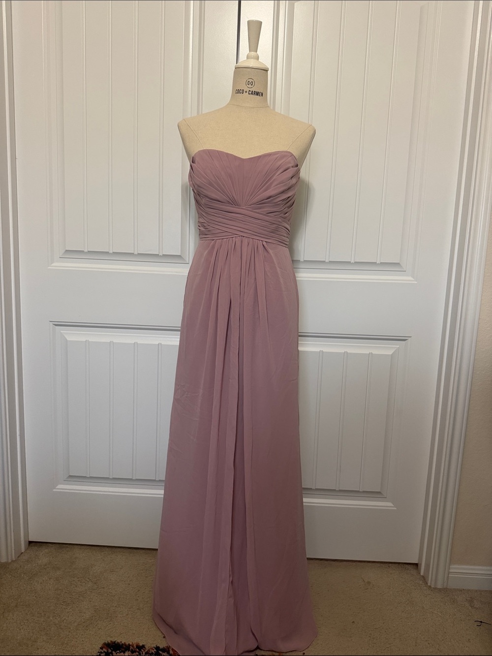 David's Bridal Dusty Rose Strapless Chiffon Evening Gown